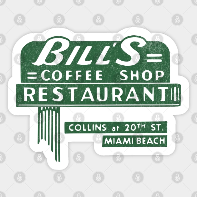 Vintage Coffee Shop Bill's Coffee Shop Restaurant Miami FL Sticker by Yesteeyear